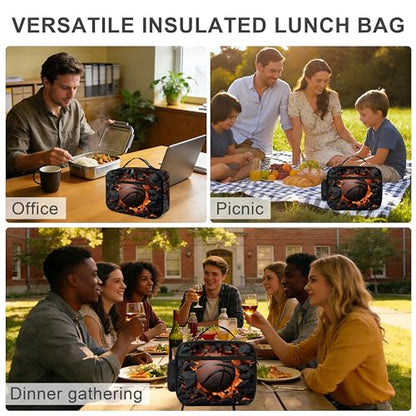 Basketball Lunch Bag Insulated Reusable Lunch Box Cooler Thermal Tote Bag For Teenage Boys Girls School Beach - color: Basketball