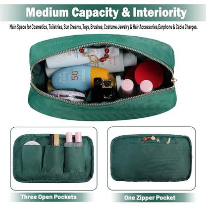 Small Nylon Toiletry Kit Bag for Travelling Women Fashion Cosmetic Pouch Cute Makeup Bag with Bow (M,Green-Bow) - color: Green-Bow, size: M