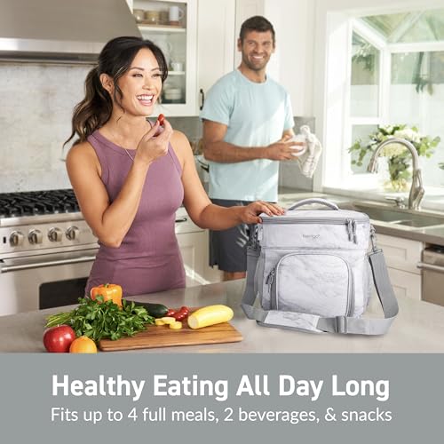 Bentgo Prep Deluxe Insulated Multimeal Bag - Lunch Box Bag, Holds 5 Meals, Premium Insulation up to 8 Hrs, Durable, Water-Resistant - Large Capacity For Adult Meal Prep (White Marble) - color: White Marble