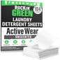 Rockin' Green Active Wear Travel Laundry Detergent Sheets Unscented - Mess-Free Laundry Sheets Detergent with Sodium Bicarbonate - Easily Dissolvable Laundry Soap for Traveling (104 Loads) - size: 104 Loads