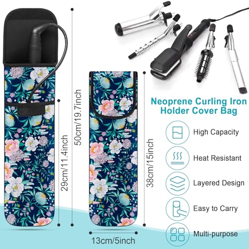 Shappy 2 Pcs Heat Resistant Hair Tools Bag Curling Iron Travel Case Cover Neoprene Flat Iron Holder Travel Case and Silicone Mat Pouch for Hot Hair Tools Storage Organizer(Flower Style) - style: Flower Style