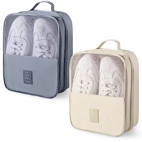 Windyun 2 Pcs Shoe Bags for Travel Holds 3 Pair of Shoes Travel Shoe Bag for Packing Portable Shoe Cubes for Travel and Daily Use(Beige, Gray) - color: gray, beige
