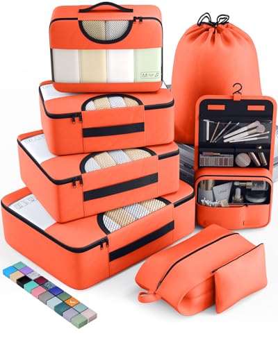 Veken 8 Set Packing Cubes for Travel Essentials, Suitcase Organizer Bags in 4 Sizes, Carry-On Luggage Accessories with Large Laundry & Hanging Toiletry Bag, Must-Have for Airplane, Road Trip & Camping