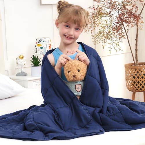 Weighted Blanket Kids 3lbs, 36"x48", Cooling Heavy Throw Blanket for 20-40lbs, Microfiber Soft Thick Big Blankets Weighted Comforter Breathable Gift, Navy - color: Blue-a, size: 36"x48"-3lbs
