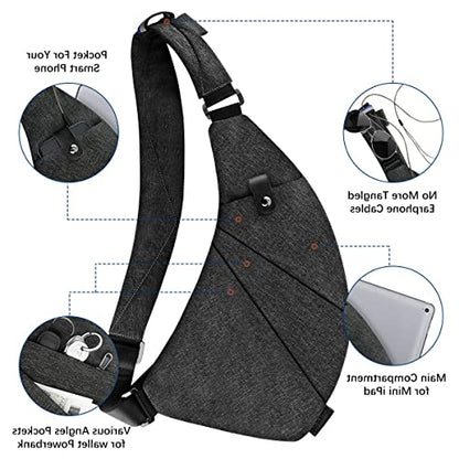 MRang Sling Crossbody Bags Trendy Travel Anti Theft Safe Purse Bags for Women Men Waterproof - color: Strap on Left Shoulder-black