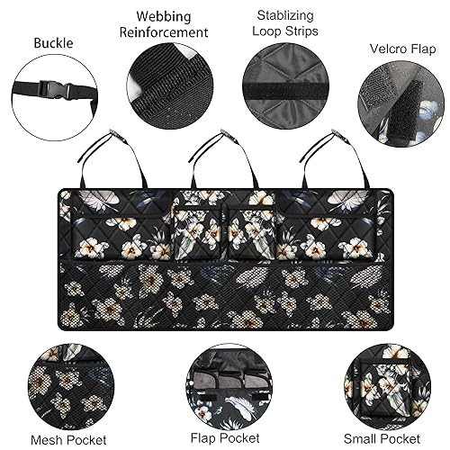 Femuar Car Trunk Organizer, Large Capacity Backseat Trunk Organizer (42"*18"), Collapsible Car Storage Bag with 8 Pockets - Hibiscus - color: Hibiscus