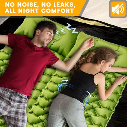 Camping Sleeping Pad, Ultralight Camping Mat with Pillow Built-in Foot Pump, Inflatable Sleeping Pads Compact for Travel, Camping Backpacking Hiking Tent Car Camp Gear - color: Green