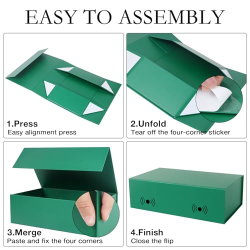 LFBOX Green Christmas Gift Box with Magnetic Lids 13.8x8.3x4.4 in, Bridesmaid Groomsman Proposal Box, Large Rectangle Storage Box 5 Pack - color: Green, size: 1 count (Pack of 5)