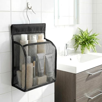 Mesh Shower Caddy Hanging, Black Organizer Bathroom Storage Bag with Hooks, Transparent Rotating Hanging Mesh Bath Baskets for College Dorm, Gym, Swimming, RV Travel, Elderly