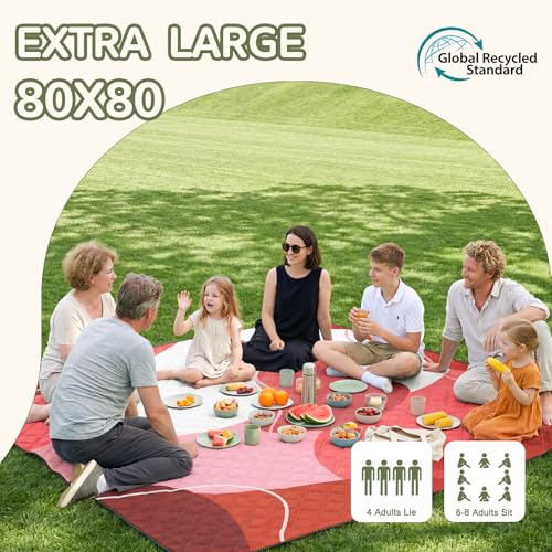 Genovega Waterproof Sandproof Beach Blanket Picnic Outdoor Camping Mat Rug Towel Oversized Extra Large Foldable Sand Free Resistant XL Giant Hawaii Honeymoon Essentials Summer Must Have Vacation Gift - color: Wave Red