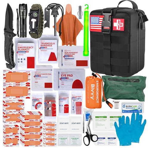 [New Upgrade] First Aid Kit, Survival Gear Outdoor Tactical Gear Set First Aid Kits Military Grade Molle System for Camper Travel Hunting Hiking and Adventures - color: Black