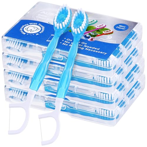 36 Pack Mini Disposable Toothbrushes – 5-in-1 Prepasted Travel Toothbrush with Toothpaste Floss & Pick for Hotel Camping Flight Car Guest Use – 9ct per Portable Case Essentials for Women Men Kids - color: 36 Pack Mint Flavor