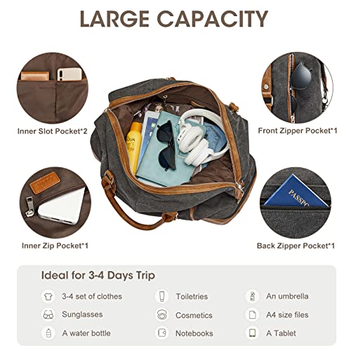 S-ZONE Weekender Bag for Men Canvas Duffle Large Weekend Overnight Travel Carry On Tote Bag with Shoe Compartment Black - color: B-Black