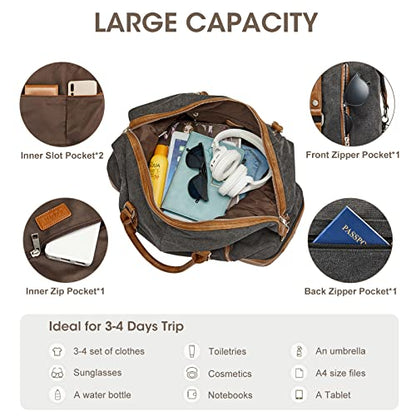 S-ZONE Weekender Bag for Men Canvas Duffle Large Weekend Overnight Travel Carry On Tote Bag with Shoe Compartment Black - color: B-Black