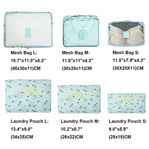 Packing Cubes - 6Pcs Travel Luggage Organizer Bags for Backpack Suitcases (Blue Cherry) - color: Blue Cherry