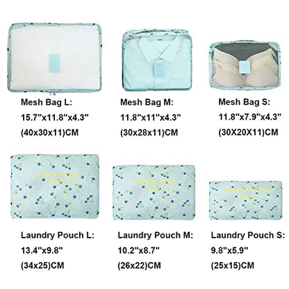 Packing Cubes - 6Pcs Travel Luggage Organizer Bags for Backpack Suitcases (Blue Cherry) - color: Blue Cherry