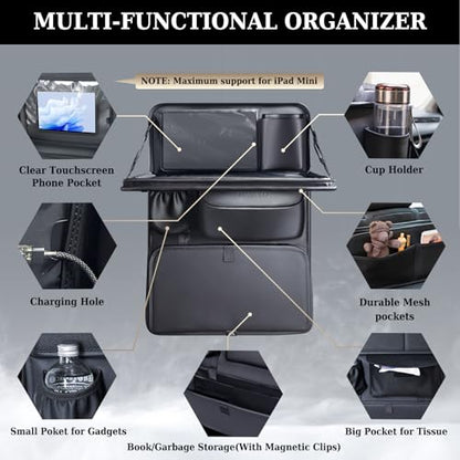 Coverado Backseat Car Organizer, Nappa Leather Car Seat Organizer with Touch Screen Tablet Holder, Foldable Food Tray, Kick Mats Protector, Multi Car Storage Accessories, Garbage Bag Holder-1 Pack - size: 1 Pack-Original