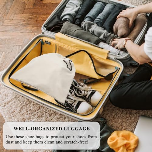 LAKE OF FIRE 4-Piece Travel Shoe Bags for Packing, 17.7" x 13.8" Dustproof Shoe Bags with Drawstring Closure,Washable & Reusable(Beige) - color: Beige