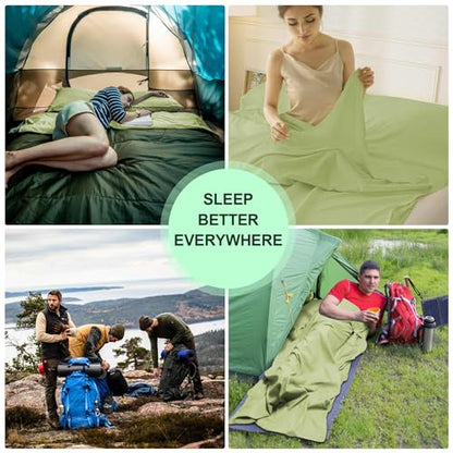 Sleeping Bag Liner,Travel Sheet & Adult Sleep Sack, Camping Sheets Travel Sleep Sack for Backpacking,Hotels & Hostels -Lightweight Single &Double Travel Sheet Camping Sheets - color: Single Green