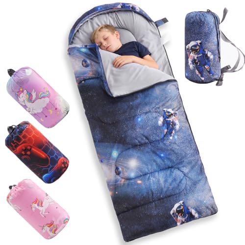 tuphen Kids Sleeping Bag - 50-77℉ 3-Season Waterproof Sleeping Bag for Boys & Girls, Lightweight 2.2 lbs Camping Gear with Compression Bag Ideal for Camping, Hiking, Indoor - color: Blue