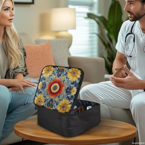 Emergency Kit Bag First Aid Cross Symbol Empty First Aid Bag for Workplace Church and Home Preparedness Built with Abrasion-Resistant Fabric Floral - color: Floral