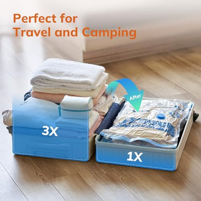 MONVANE Vacuum Storage Bag Set with Cordless Electric Air Pump, 8 Pack(45 * 35cm) Double Zip Seal Space Saver Bag, Vacuum Sealer Bags for Travel and Outdoor Storage