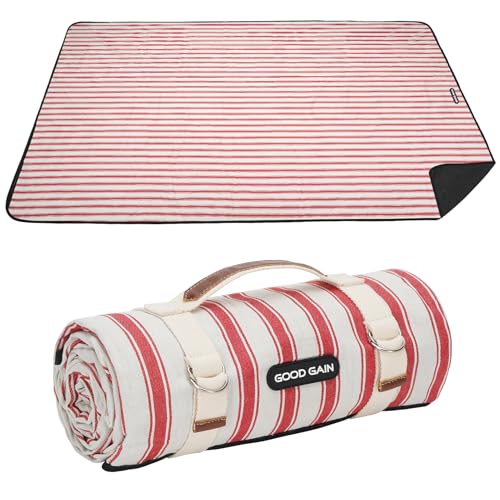 G GOOD GAIN Picnic Blankets Waterproof - Extra Large Outdoor Blanket Sand Free Foldable with Carry Strap for Beach, Camping, Park Grass, Hiking, Travel, Concerts, Indoor(Apple) - color: Apple Red