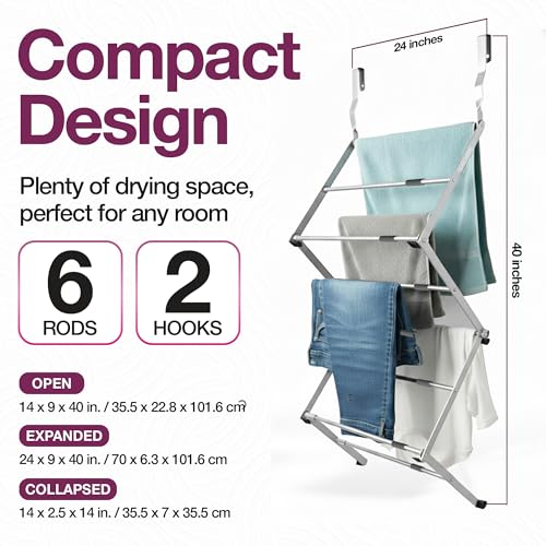BLACK+DECKER Over The Door Expandable Telescopic Drying Rack, Clothes Organizer, Towel Hanger, Laundry, Collapsible, Silver - color: Silver