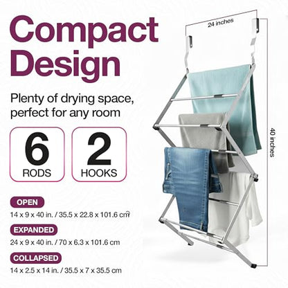 BLACK+DECKER Over The Door Expandable Telescopic Drying Rack, Clothes Organizer, Towel Hanger, Laundry, Collapsible, Silver - color: Silver