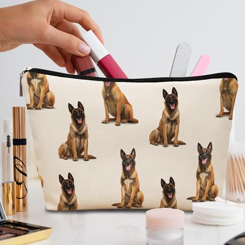 Belgian Malinois Dog Makeup Bag, Belgian Malinois Lovers Gifts Cosmetic Bag for Women, Dog Mom Lovers Owner Gifts for Women Christmas, Pet Lover Gift Zipper Travel Makeup Pouch for Purse - color: belgian malinois
