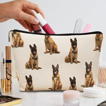 Belgian Malinois Dog Makeup Bag, Belgian Malinois Lovers Gifts Cosmetic Bag for Women, Dog Mom Lovers Owner Gifts for Women Christmas, Pet Lover Gift Zipper Travel Makeup Pouch for Purse - color: belgian malinois