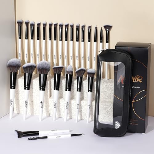 25PCS Makeup Brushes Set with Travel Case, Professional Makeup Brush Kit for Foundation, Concealer, Powder, Eyeshadow & Blush, Essential Cosmetic Tools, Portable Travel Gift Set (White) - color: 25 PCS-White