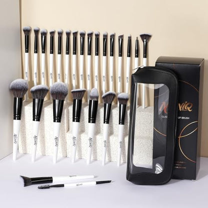25PCS Makeup Brushes Set with Travel Case, Professional Makeup Brush Kit for Foundation, Concealer, Powder, Eyeshadow & Blush, Essential Cosmetic Tools, Portable Travel Gift Set (White) - color: 25 PCS-White
