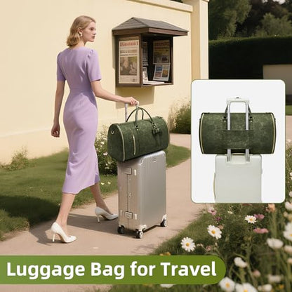 Garment Duffle Bag for Travel, 2-in-1 Foldable Carry On Garment Bag with Shoe Compartment & Toiletry Pocket, Convertible Weekender Bags for Women Business Travel, Vacation, Party, Deep Green - color: Deep Green