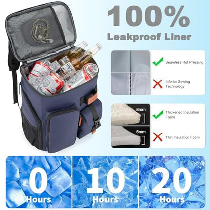 BAGPARKK Insulated Cooler Backpack,33/45 Cans Multifunctional Double Deck Leakproof Cooler Bag with Sternum Strap,Large Capacity Lightweight Travel Camping Beach Backpack - color: Blue, size: 45Can