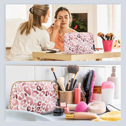 Aosbos Small Travel Makeup Pouch - Pink Leopard Print Cosmetic Case for Women - color: Pink Leopard Print