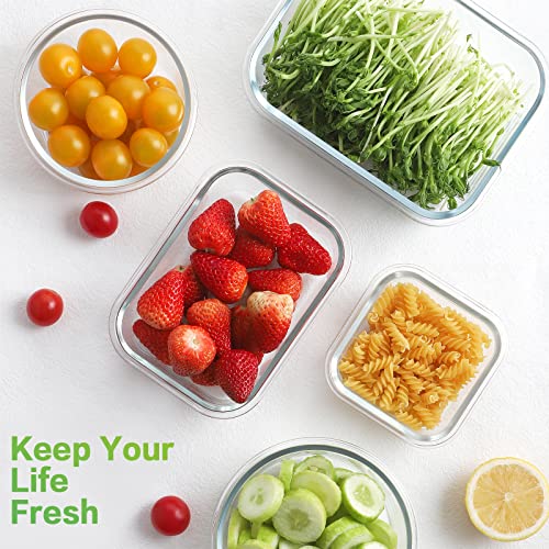HOMBERKING Glass Food Storage Containers with Lids, [18 Piece] Meal Prep Containers, Airtight Lunch Bento Boxes (9 lids & 9 Containers) - White - color: White