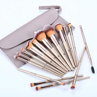 HEYMKGO Makeup Brushes 15PCS Champagne Gold Professional Makeup Brush Set Foundation Brush Blending Powder Blush Concealer Eye Make Up Brush with Bag - color: Champagne Gold