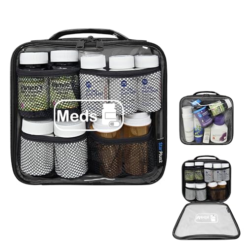 Medium Travel Pill Bottle Organizer, Clear Medicine Bag, 2 Zipper Compartments with Divider and Mesh Pockets, Easy View of Medications, Medical Supplies, and Toiletries, PVC - Black - color: - Pvc Black, size: M (Pack of 1)