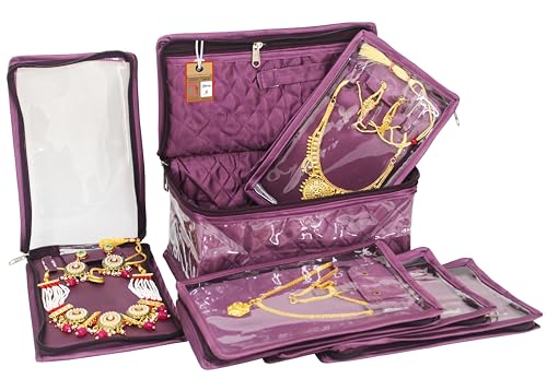 atorakushon Satin Makeup Pouches Cosmetic Necklace Earrings Jewellery Organizer For Women Maroon (Purple) - color: Purple