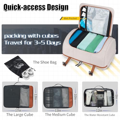 42L Travel Backpack with 4 Packing Cubes, TSA Friendly Flight Approved Carry-On Bag with USB Charging Port, Water-Resistant Weekender Business Backpack for Men Women, Fits 17.3" Laptop(Beige) - color: Beige