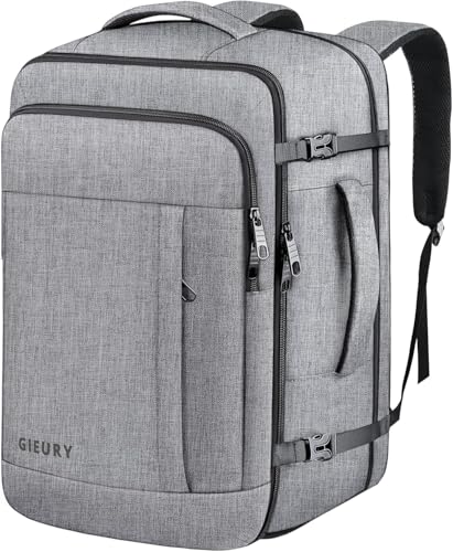 Gieury 55L Carry On Backpack, Extra Large Travel Backpack for Men & Women, Expandable Big Capacity For Airplanes, Travel Gifts for Men Women, Fits 18.4 Inch Laptop, Luggage Suitcase Daypack Bag, Grey - color: Grey, size: 3X-Large(22"x14"x10")