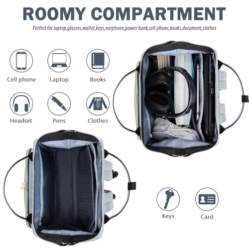 VANKEAN 17 Inch Laptop Backpack for Women Fashion Computer Work Bag, Large Capacity Waterproof, College Daypack Business Travel Backpack, Light Blue - color: Quilted Light Blue, size: 17.3 Inch