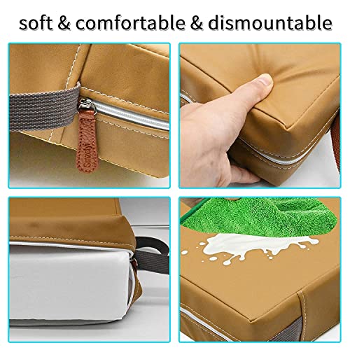 Toddler Booster Seat for Dining Table, PU Washable Double Safe Straps Non-Slip Bottom Booster Seat Dining Toddler, Portable Travel Increasing Cushion (Khaki) - color: Khaki