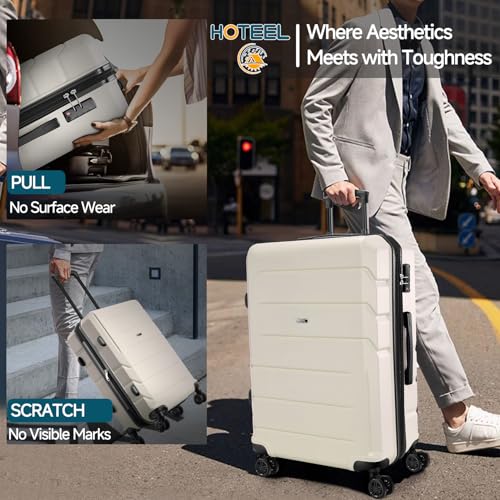 Hoteel Luggage Sets 3 Piece, 4-Yr Warranty, PC+ABS Hard Shell Expandable Suitcases with Wheels, TSA Aproved Lock and Carry on Bags, Travel Suit Case Set for Men and Women, (3-Piece, Beige) - color: Beige, size: 3 Piece Set (Expandable 20/DB/TB)
