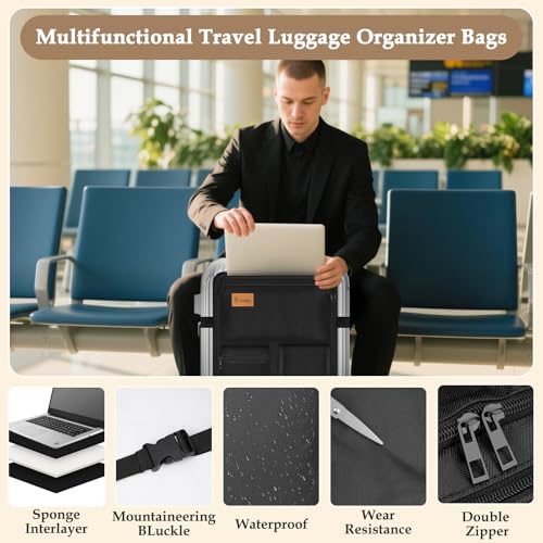 Yotako Over Luggage Organizer for Suitcase or Carry On Bag with 7 Storage Pockets-16” Laptop Sleeve with Handle and Adjustable Straps, Fits 20-30” Suitcase Travel Accessories Bag (Black)