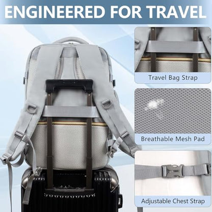 Travel Laptop Backpacks, 30L Carry On Backpack with 3 Packing Cubes, Travel Backpack for Women Airline Approved, Overnight Weekender Backpacks (Light Grey) - color: Grey