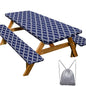 Picnic Table Cover with Bench Covers 6FT 3 Pcs Waterproof Windproof Aesthetic Camping Tablecloth with Drawstring Bag, Fitted for 6 Foot Rectangle Tables and Seats, 72 inch, Navy Blue Morocco - color: Navy Blue Morocco