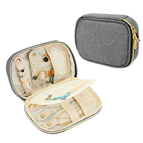Teamoy Small Jewelry Travel Case, Portable Jewelry Organizer Bag for Earrings, Necklace, Rings and More, Small, Gray-(Bag Only) - color: Gray