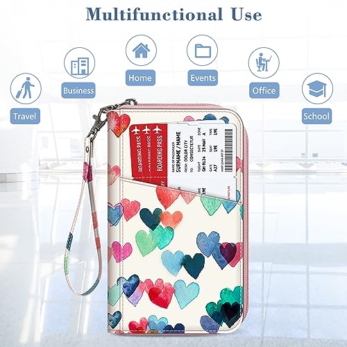 Fintie Family Passport Holder Wallet, RFID Blocking Travel Document Organizer Clutch Bag Credit Cards Case Cover for Women Men - color: Raining Hearts